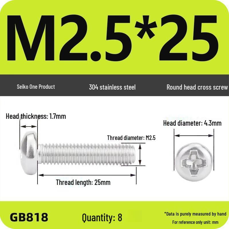 Phillips Pan Head Machine Screws, 304 Stainless Steel, Sizes M1-M10