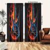 Flame Guitar Hd Print Polyester Curtains Pocket Rod Top Bedroom Living Room Office All Season Art Home Decor Made Of Window Treatment