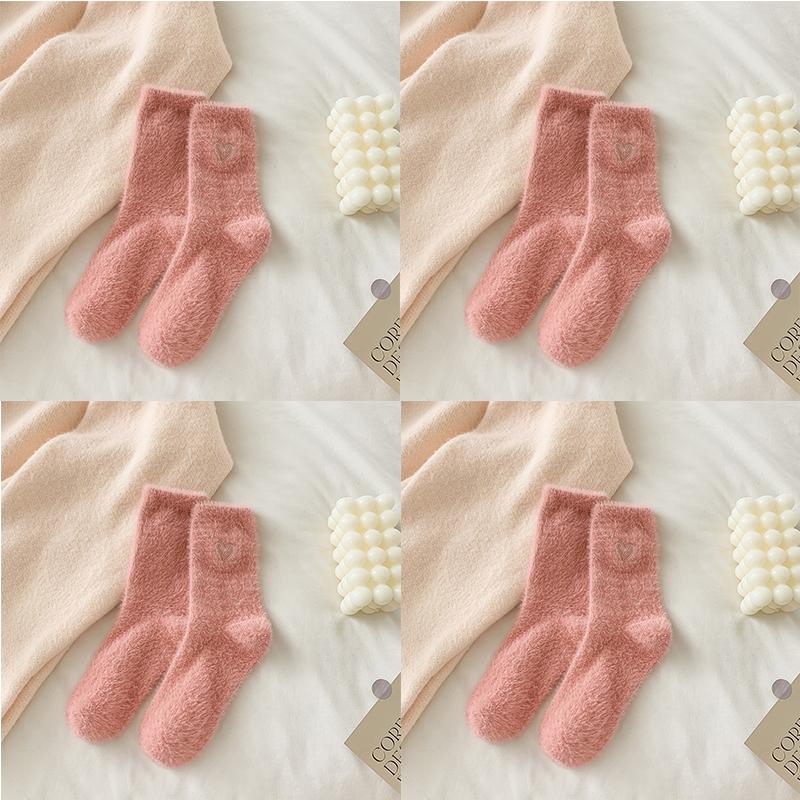 4 PAIRS Women Winter Warm Funny Socks Love Fuzzy Fashion Middle Tube Socks Female Thick Home Floor Sleep Socks