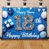 2D Blue & White Balloon Happy 18th Birthday Photography Background Cloth