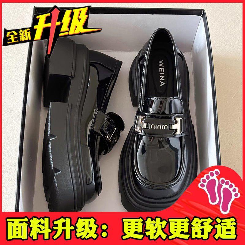 

Маленькие кожаные туфли женские новые весенне-осенние на толстой подошве на одном педале универсальные черные туфли для униформы 39