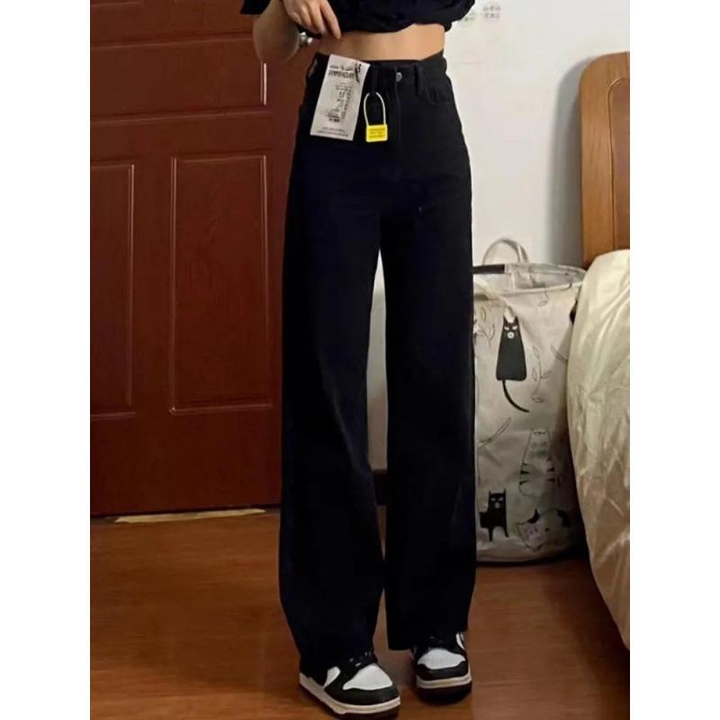 Fleece Thickened White High Street Loose Wide Leg Jeans Women's High Waist Versatile Skinny Straight Floor Mopping Pants