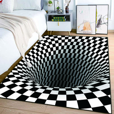 3D Vortex Illusion Black and White Rug for Bedroom Floor Mat Abstract Geometric Optical Vertigo Carpet Non Slip Livingroom Decor