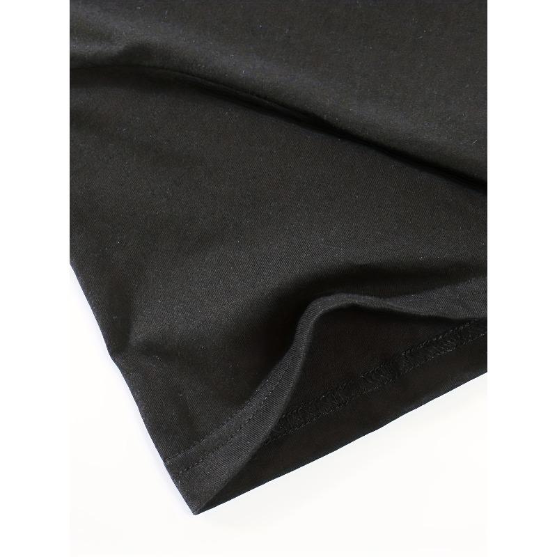 Men's Vintage Street Style Vertical Letter Print Short Sleeve Loose Drop Shoulder Versatile Black T-Shirt for Summer