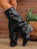 2025 Autumn British Style Ruched Knee-High Chunky Heel Fashion Boots for Women In Plus Sizes