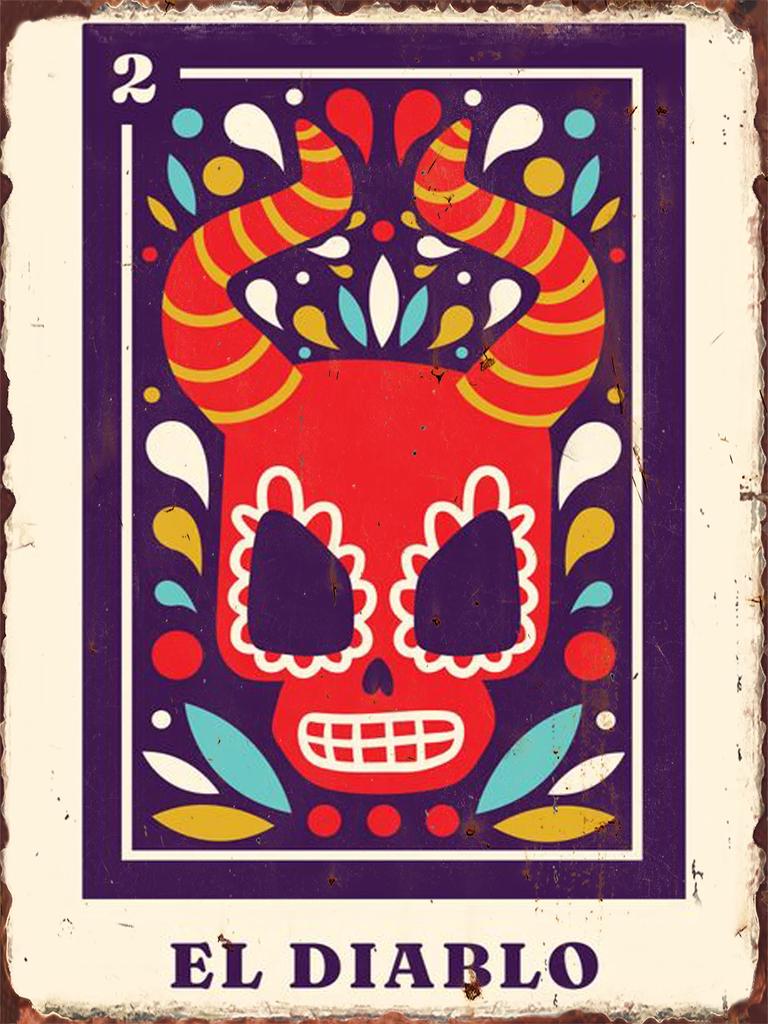 Retro Mexican Loteria Bingo Game Printed Metal Sign La Sirena Mermaid Collage Wall Plate Latin Style Cafe Bedroom Wall Decoratio