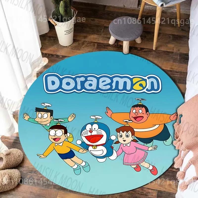 5 Sizes Classic Doraemon Print Round Carpet Living Room Anti-Slip Mat Bedroom Sofa Table Home Large Mat Gift for Kids and Adults