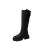 Tall thin boots British style women's boots 2025 new round head rear zipper but knee middle heel boots women