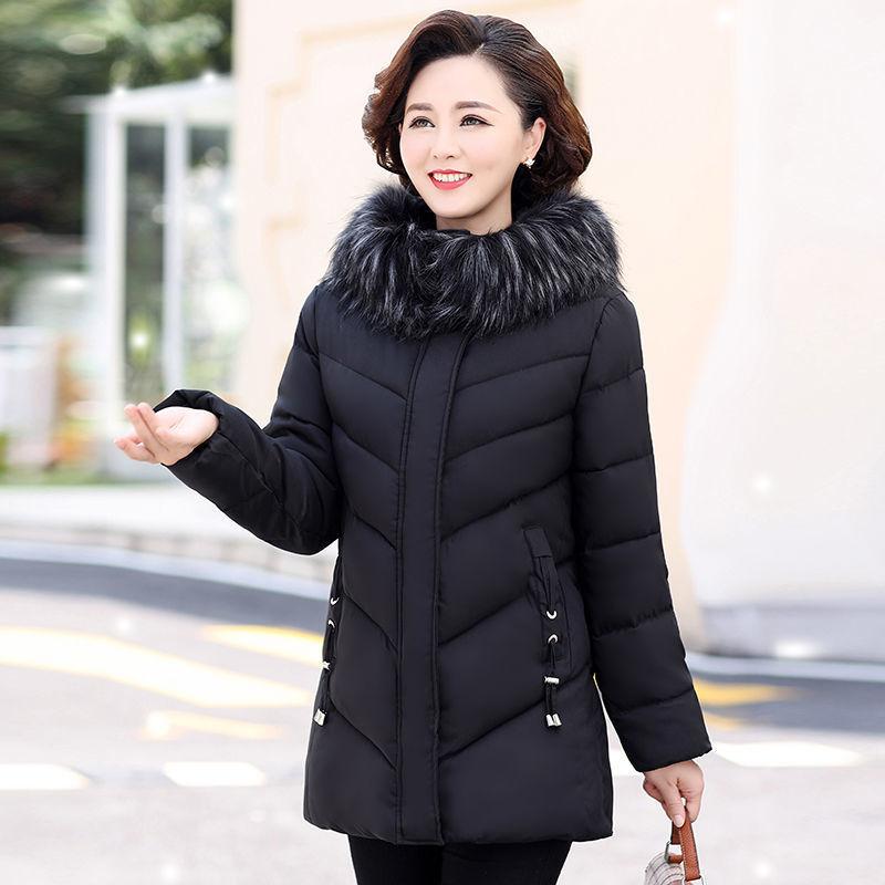 

Женская зимняя куртка Женские парки Длинное пальто Меховой воротник Куртки с капюшоном Пальто Толстое теплое Хлопковая подкладка Пуховик Парка L чёрный