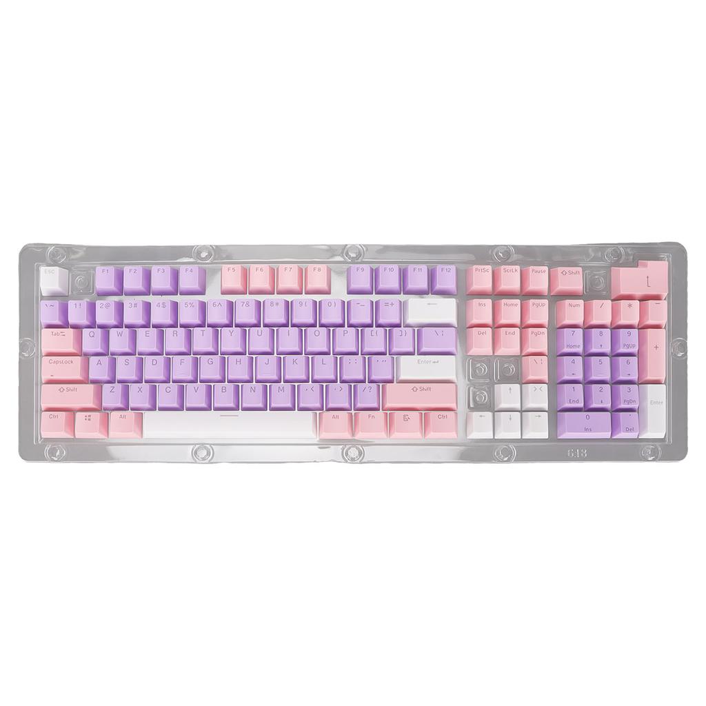 Keyboard Keycaps 107 Key Three Color Translucent Characters Arc Layout Mechanical Keyboard Keycaps Pink Purple White