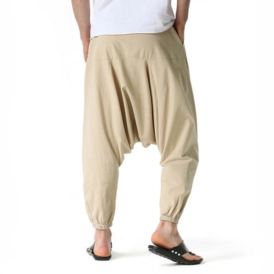 Drop Slacks Deep Crotch Mid-Rise Drawstring Elastic Waistband with Large Capacity Pockets Loose