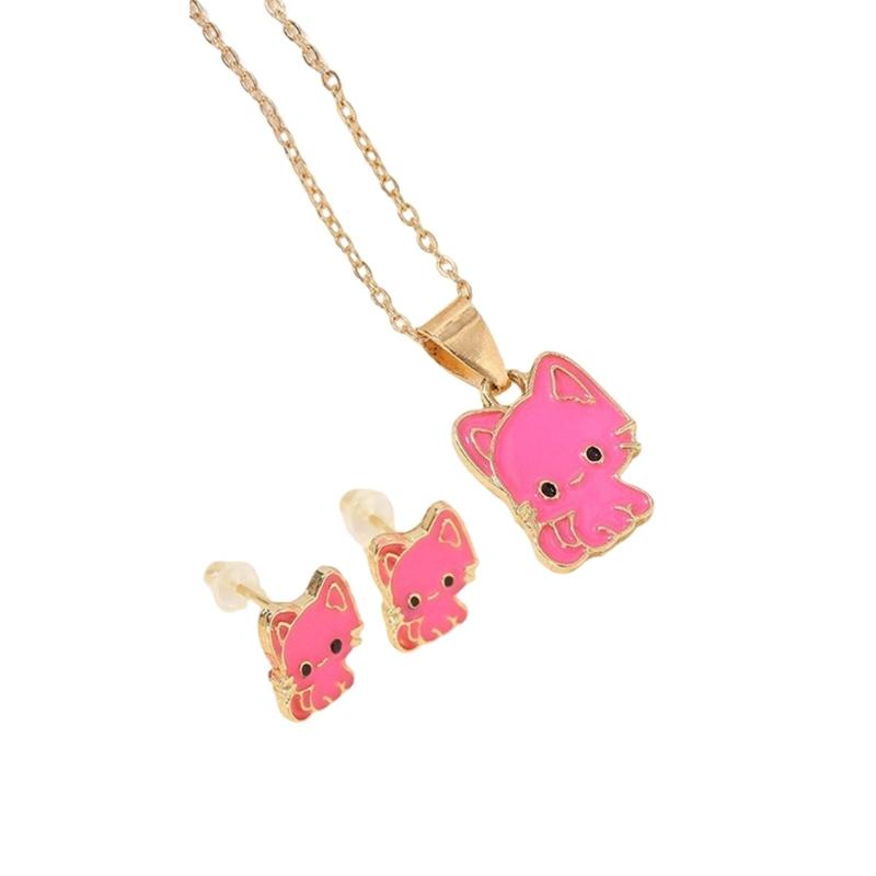 Unique Cats Necklace with Matching Earrings Alloy Texture Fashion Ear Studs Great for Casual and Various Occasions