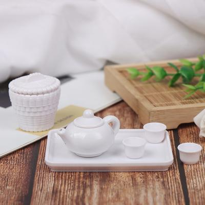 6pcs/set Dollhouse Miniature Teapot Coffee Tea Cups Tray Model Kitchen Toys