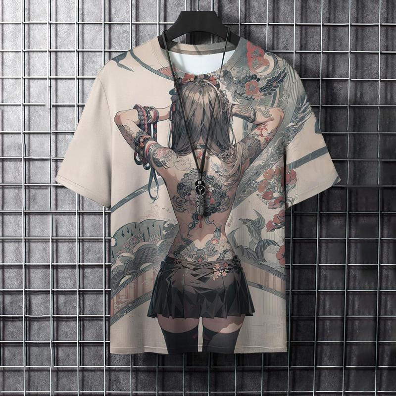 Pánské tričko s 3D potiskem a kresleným zvířecím potiskem, stylové, s grafickým potiskem a samurajskými tetováními, trendy, ležérní, Harajuku, streetwear, hip hopové tričko.