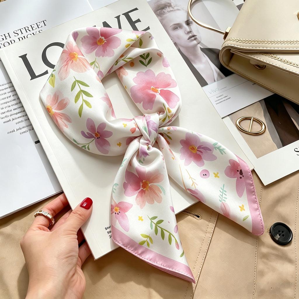 Autumn and winter Maillard cashew square scarf silk scarf women's shirt versatile neck small scarf tied hair decorative scarf