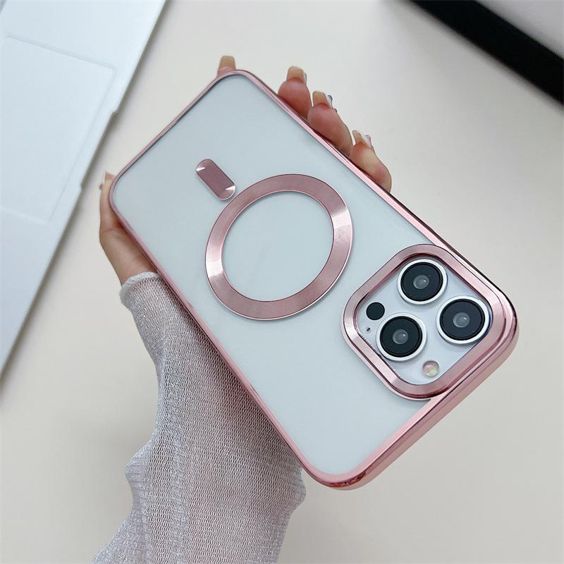Applicable to iPhone17ProMax Gold Shield Apple 16Pro Electroplating Mobile Phone Case Transparent 15 Magnetic 14 Soft