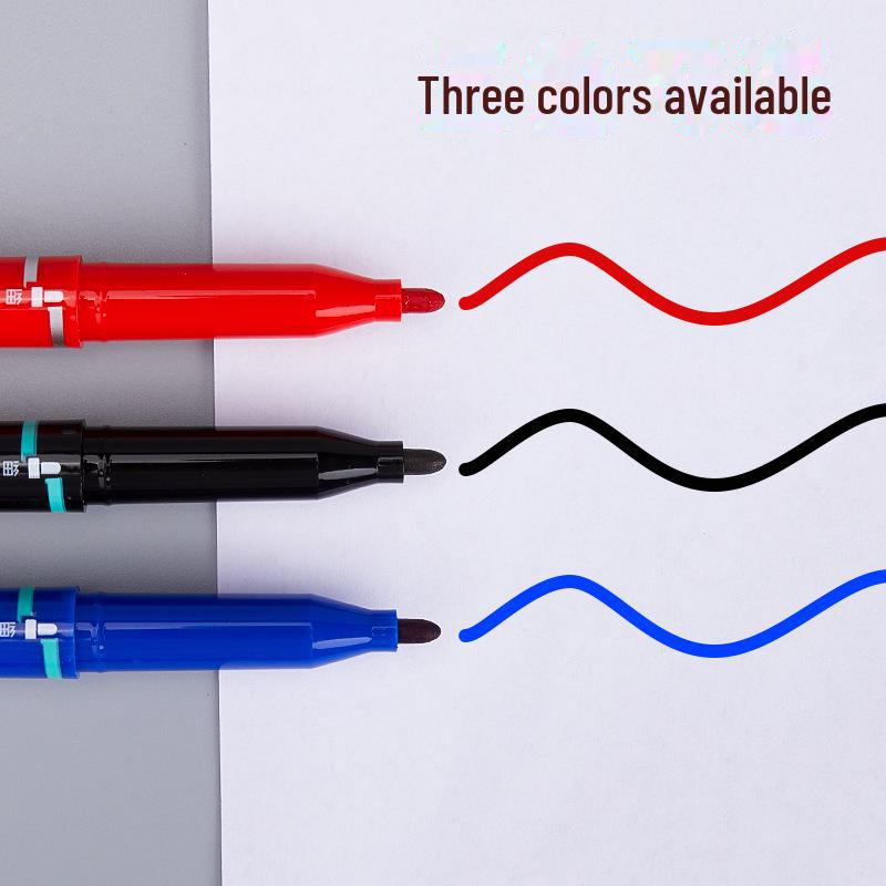 Dual-Head Quick-Dry Marker Pen Set - Black, Red, Blue - Waterproof, Ultra-Fine, Ideal for Kids & Students