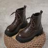 Fashion Short Lace-up Boots Women's New British Style Thick Middle Heels Women Autumn Winter Shoes Platform Black Brown Leather Botines