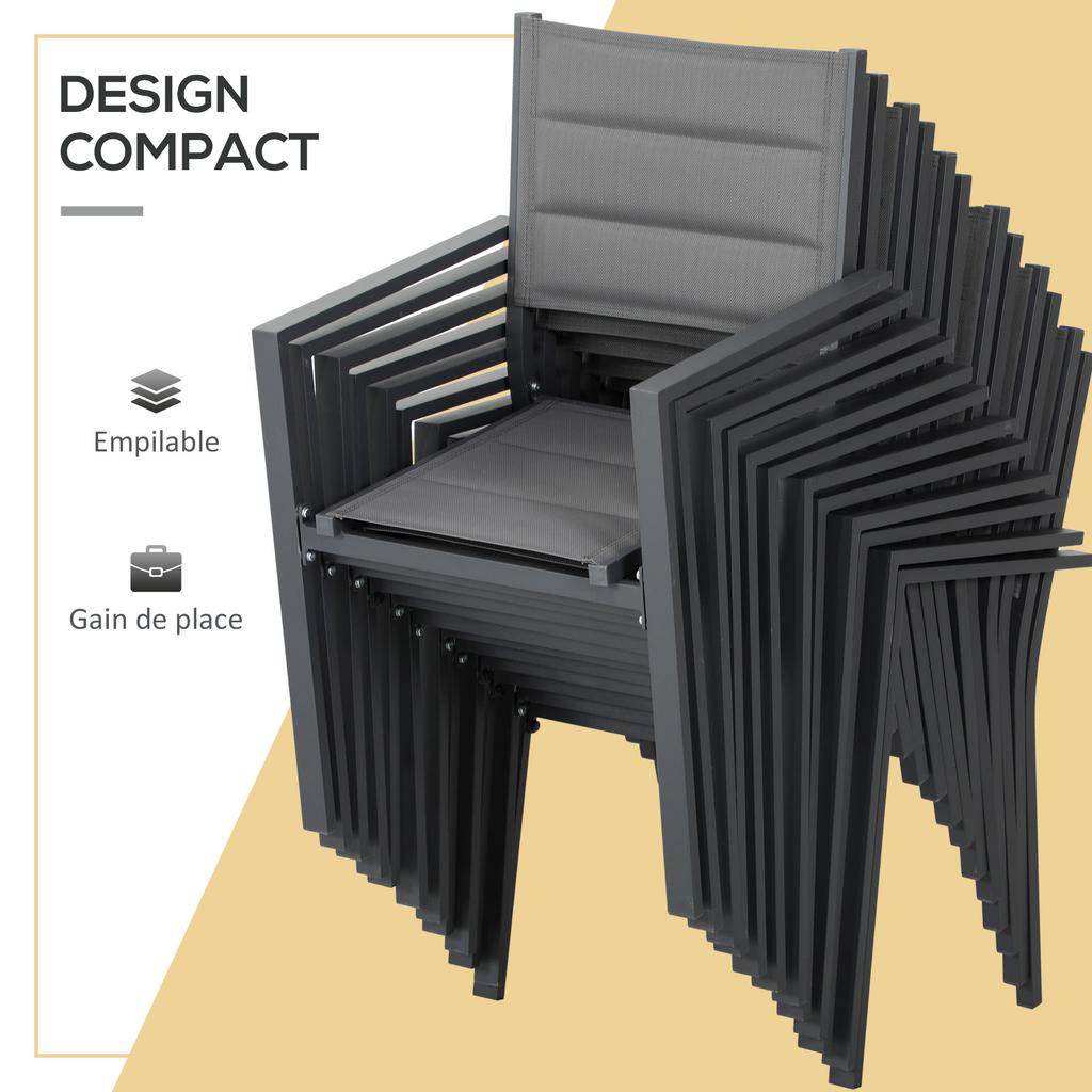 Garden Furniture Set in Aluminium and Textilene Extendable Table 8/12 People 12 Stackable Chairs Grey