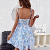 Popruh Květinové Ležérní Ženy Letní Ohlávka Výstřih Bez ramínek Šaty s potiskem na okraji A S-XL