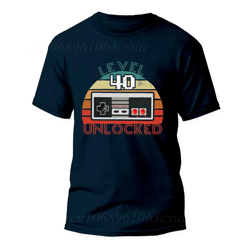 Vintage T Shirt Men Short Sleeve Streetwear O-Neck T-Shirt Tops Clothing 40th Birthday Gift Level 40 Unlocked Gamer Summer Tees