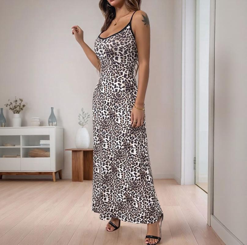Amazon zomer nieuw 2025 nieuw sexy V-hals bandjesjurk Amerikaanse Spice Girl luipaardprint bandjesjurk