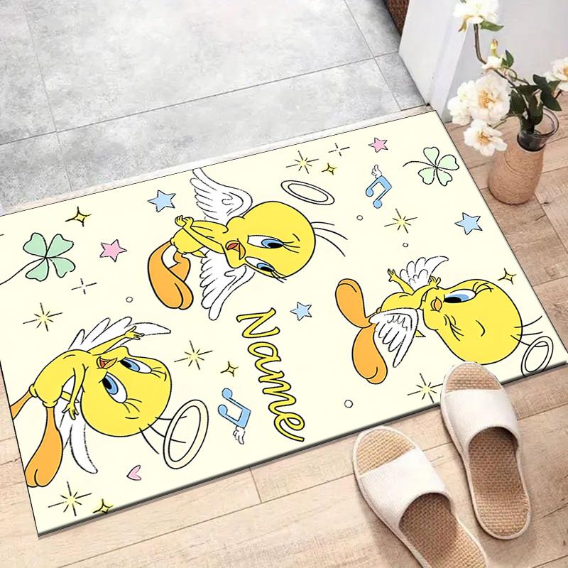 Custom Tweety Mat Personalized Name, Polyester Washable Indoor Entryway Rug, Gift for Christmas, Easter, Thanksgiving Day
