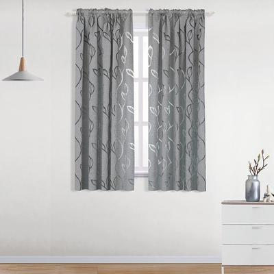 LOZUJOJU – Tulle gris européen Jacquard, 2 pièces, motif de feuilles, salon chambre à coucher, court transparent pour la décoration de la maison