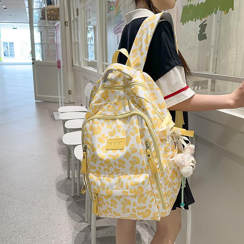 Leopard Print Backpack Junior High School Student Lightweight Schoolbag Girl's Large Capacity Backpack