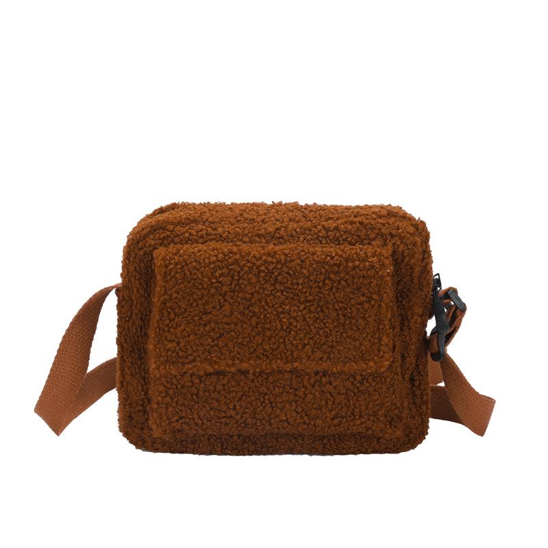 Cute Solid Color Autumn and Winter Single Shoulder Armpit Small Square Bag Fashionable and Foreign Plush Women's Bag