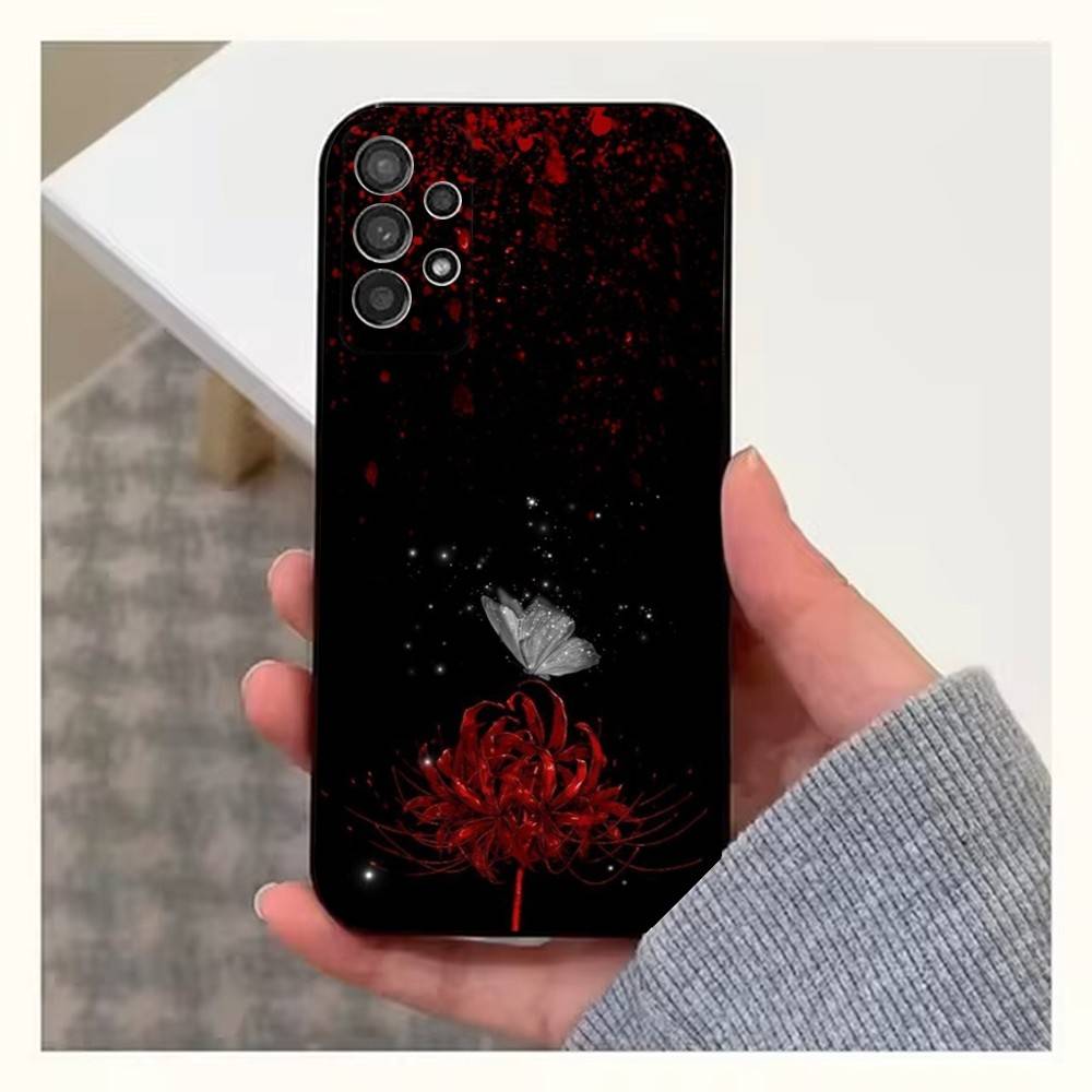 Red Spider Lily Flowers Case For Samsung S21,S20,S10,Plus,S9,S22,S25,Ultra,S24,S23,FE,Lite,Soft Silicone Black