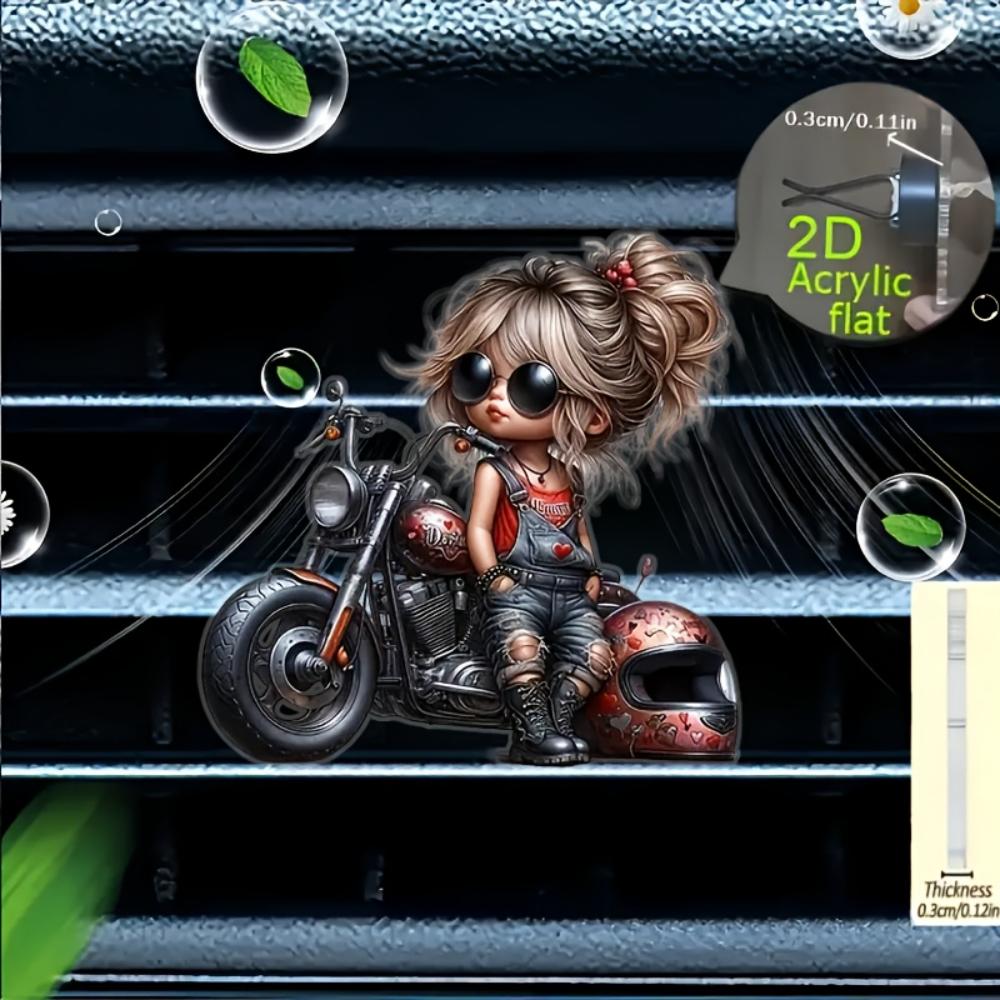 2D Flat Motorcycle Girl Car Vent Clip Decorative Diffuser (fragrance Not Included), Car Interior Decoration, Aromatherapy Clip,ideal for Holiday Gifts