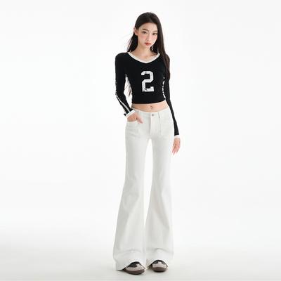 Jeans Women's Spring Do Not Stick Legs Flared Pants Women's White Slightly Pulled Pants Children Look Thin and Loose