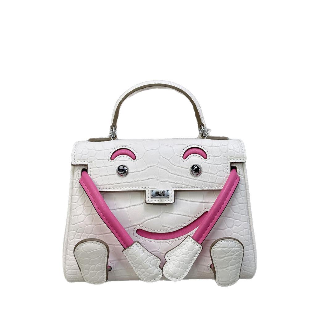 Millennium Doll Bag Smiley Face Bag Genuine Leather Mini Handbag First Layer Cowhide Alligator Pattern Shoulder Messenger Bag Women