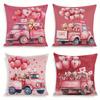 Vintage Valentine's Day Throw Pillow Covers Set of 4, Pink Truck, Teddy Bear, and Heart Balloons Design, Zippered Polyester Decorative Cushion Cases