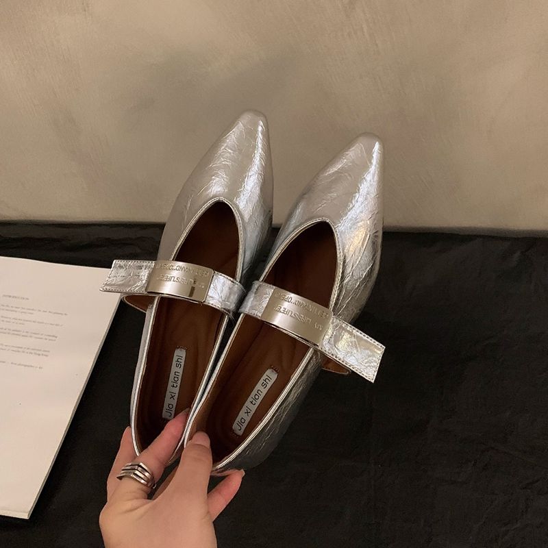 Mode Übergröße 42 Neue Damen Ballerinas Mary Janes Silberfarben Spitze Bequeme Gummisohle Modische Koreanische Sle Casual Schuhe