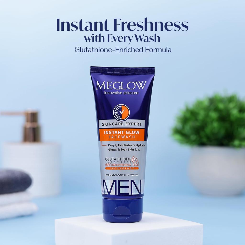 Meglow di Leeford | Detergente Viso Istantaneo Illuminante per Uomo | Detergente Viso Illuminante per la Pelle | Esfolia Profondamente e Idrata | Dona Luminosità e Uniforma il Tono della Pelle | Confezione da 2