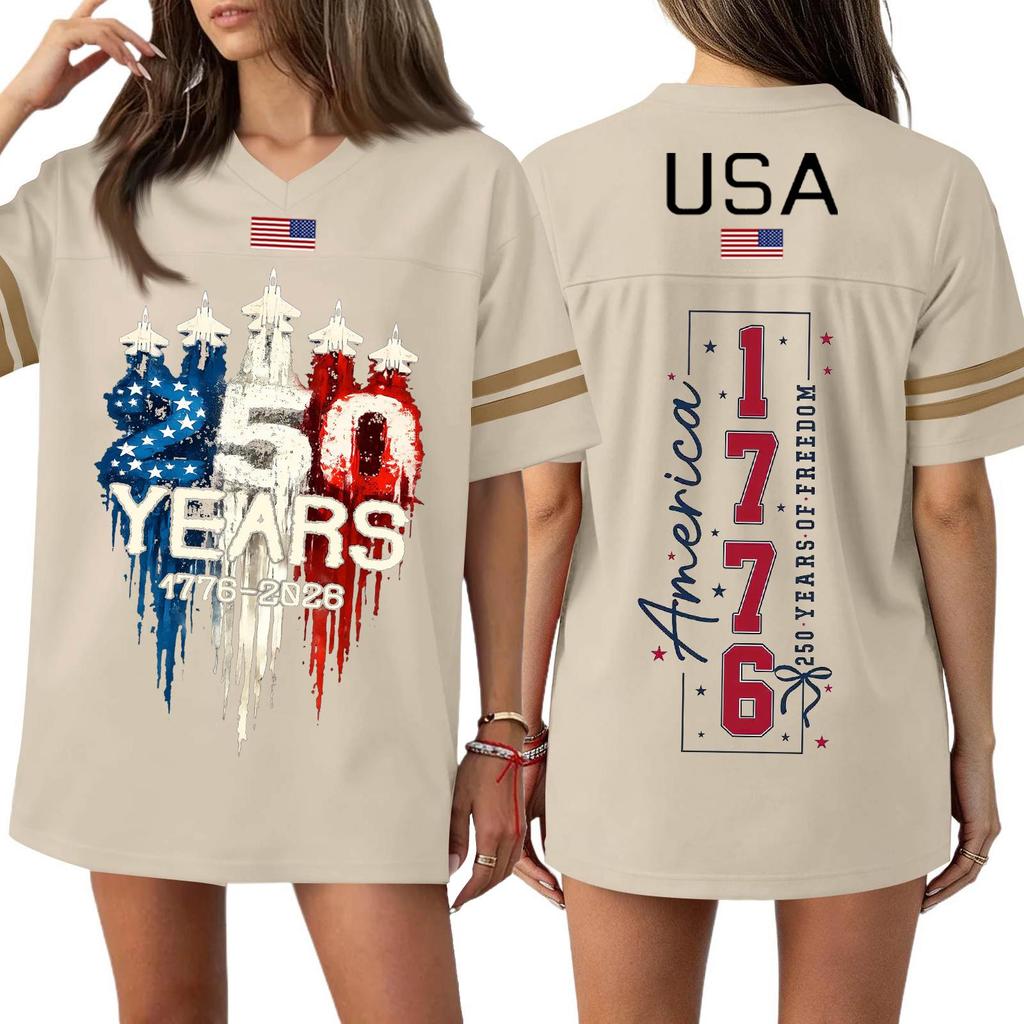 Damen Casual Mode V-Ausschnitt Sport Unabhängigkeitstag Druck Kurzarm Sport T-Shirt Top