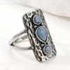 Vintage Inlaid Blue Stone Women's Ring Ethnic CopperColor Hand Carving Daily Wear Party Jewelry Anniversary Gift
