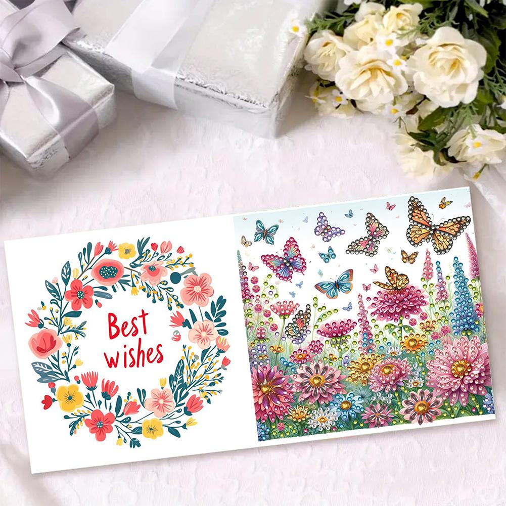 6pcs Diamond Painting Gift Card DIY 5D Rhinestone Arts Greetings Birthday Card Handmade 5D Rhinestone Embroidery Arts Cards Kits