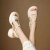 Fairy wind thick-soled thick-heeled sandals  summer new woven versatile soft-soled high-heeled fish-mouth shoes