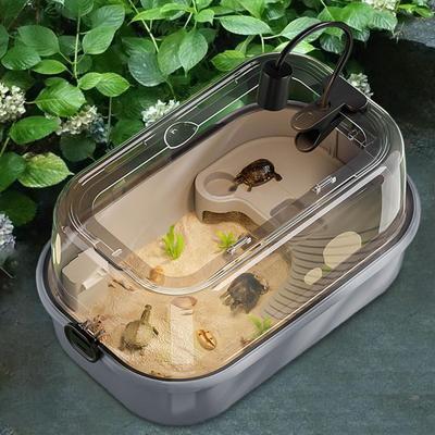 Turtle Aquarium with Platform Easy To Change Water Tortoise Aquarium Habitat for Terrapin Tortoise Crayfish Lizards Crabs