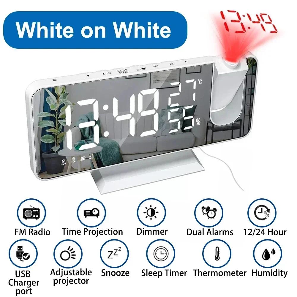 LED Digital Projection Alarm Clock Electronic Alarm Clock with Projection FM Radio Time Projector Bedroom Bedside Mute Clock