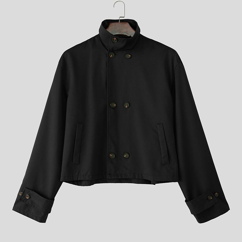 INCERUN Men Stand Neck Long Sleeve Buttons Up Casual Loose Cargo Jackets Coats
