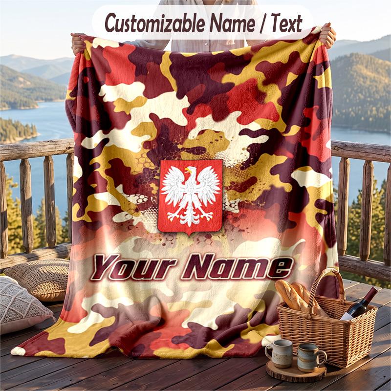 Flannel Blanket Poland Football Print Custom Name Text Soft Throw for Sofa Bed