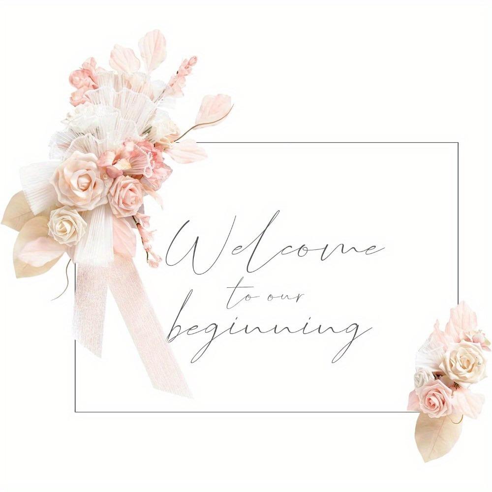 2 Pcs Wedding Sign Flower Swag Artificial Arch Backdrop Garland for Ceremony Party Entrance Welcome Easel Door Floral Wall Home Entryway Outdoor Decor