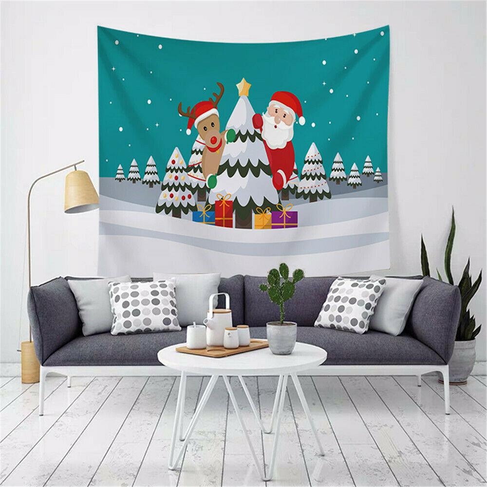 Merry Christmas Tapestry Santa Claus Reindeer Wall Decoration Backdrop Fabric Christmas Party Home Decor Tapestry Tapiz Navideño