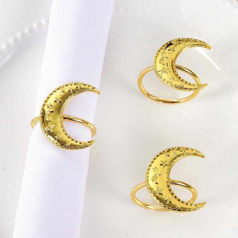 Zinc Alloy Moon Shaped Napkin Buckles Eid Mubarak Napkin Ring Ramadan Decorations Slamic Mubarak Party Table Decor Napkin Holder