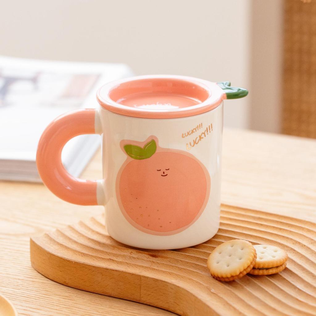 Summer Fruit Ceramic Cup with Lid Mug Couple Coffee Cup Student Drinking Water Cup Breakfast Cup Gift Box