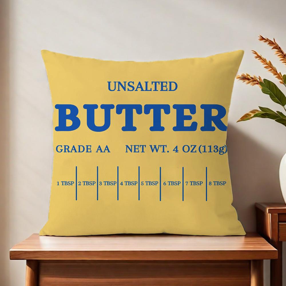 Salted Butter Label Funny Cushion Cover For Pillow Printing Sofa Decoration Home Car Room Coffee Shop Office Nordic Simplicity